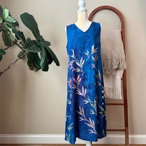 La Cera Women’s Dress Size Medium Blue Rayon‎ Muumuu Patio Sleeveless Midi